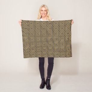 Greek Meander Key Squares Pattern Brown Fleece Blanket