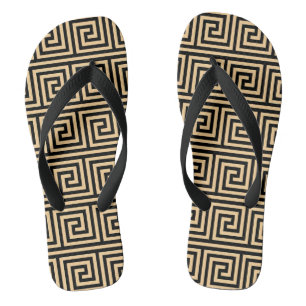 Greek Meander Key Squares Pattern Brown Jandals