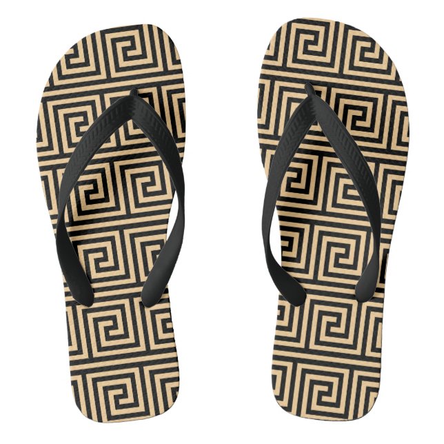 Greek Meander Key Squares Pattern Brown Jandals (Footbed)