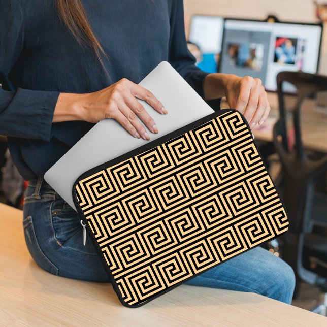 Greek Meander Key Squares Pattern Brown Laptop Sleeve (Creator Uploaded)