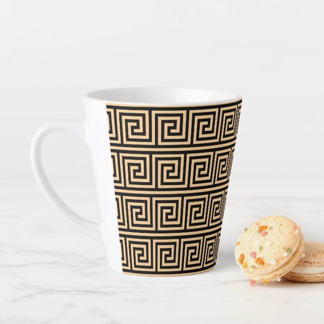Greek Meander Key Squares Pattern Brown Latte Mug (In Situ)