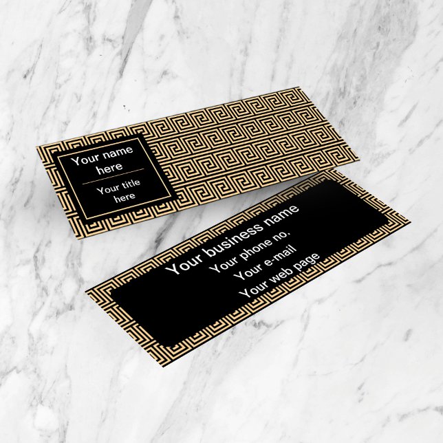 Greek Meander Key Squares Pattern Brown Mini Business Card (Creator Uploaded)