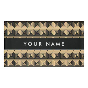 Greek Meander Key Squares Pattern Brown Name Tag