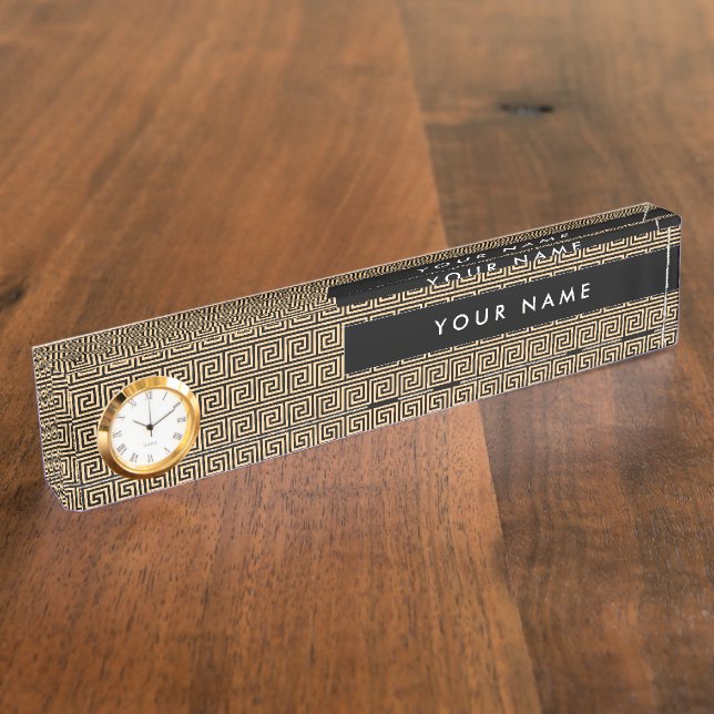 Greek Meander Key Squares Pattern Brown Nameplate (Side)