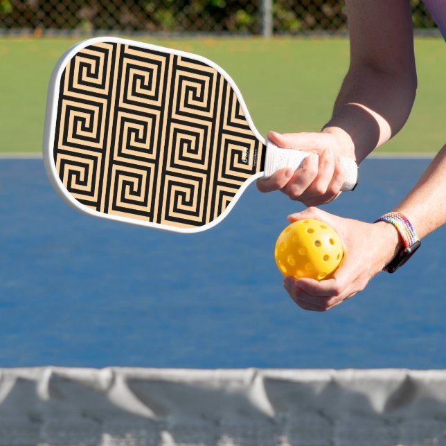 Greek Meander Key Squares Pattern Brown Pickleball Paddle (Insitu)