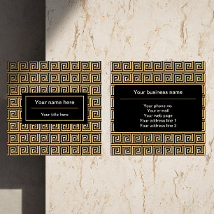 Greek Meander Key Squares Pattern Brown Square Business Card