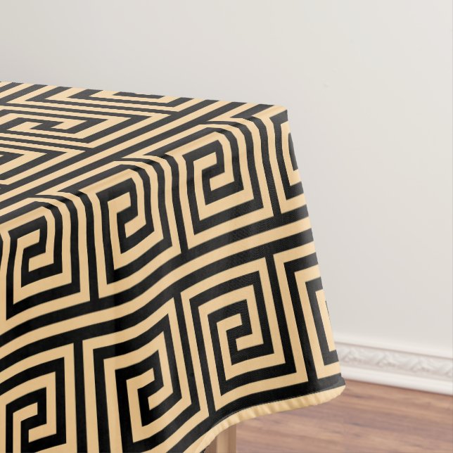 Greek Meander Key Squares Pattern Brown Tablecloth (In Situ)