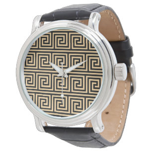 Greek Meander Key Squares Pattern Brown Watch