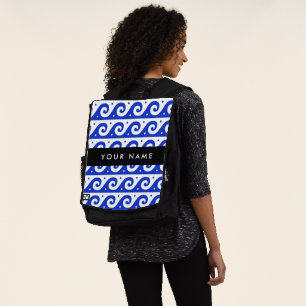 Greek Meander Key, Wave Key, Blue, Your Name Backpack