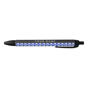 Greek Meander Key, Wave Key, Blue, Your Name Black Ink Pen