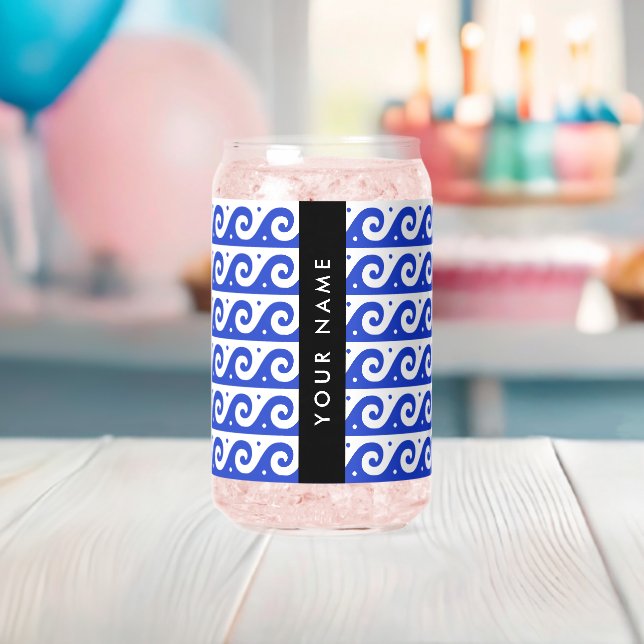 Greek Meander Key, Wave Key, Blue, Your Name Can Glass (Insitu (Baby Shower))