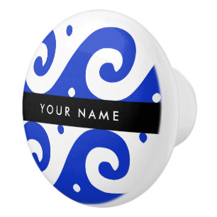 Greek Meander Key, Wave Key, Blue, Your Name Ceramic Knob
