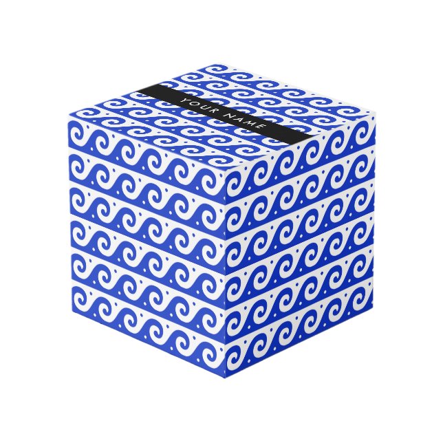 Greek Meander Key, Wave Key, Blue, Your Name Cube (Front Angled)