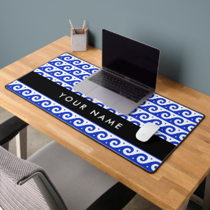 Greek Meander Key, Wave Key, Blue, Your Name Desk Mat