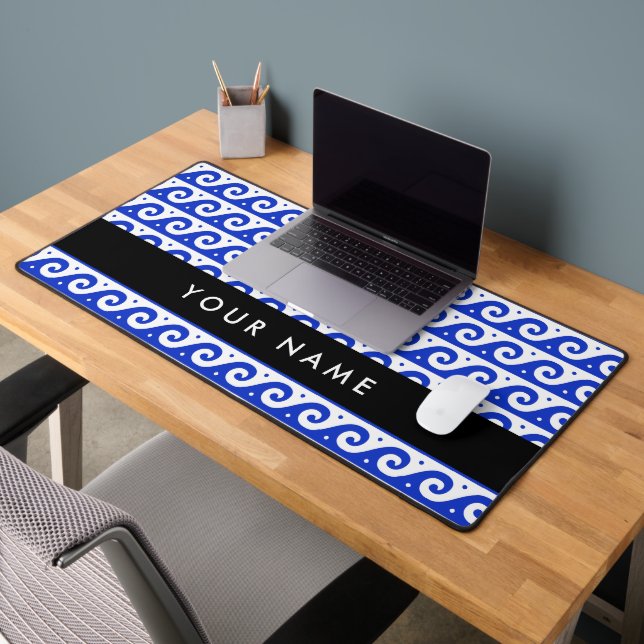 Greek Meander Key, Wave Key, Blue, Your Name Desk Mat (Office 2)
