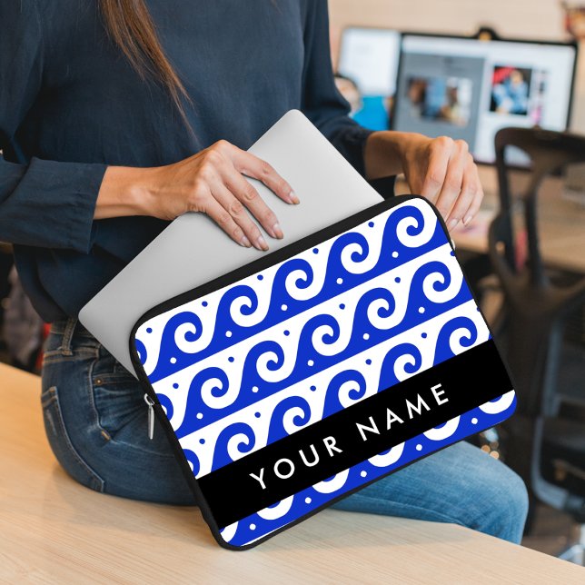 Greek Meander Key, Wave Key, Blue, Your Name Laptop Sleeve (Creator Uploaded)