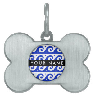 Greek Meander Key, Wave Key, Blue, Your Name Pet ID Tag