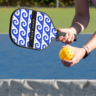 Greek Meander Key, Wave Key, Blue, Your Name Pickleball Paddle