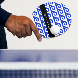 Greek Meander Key, Wave Key, Blue, Your Name Ping Pong Paddle
