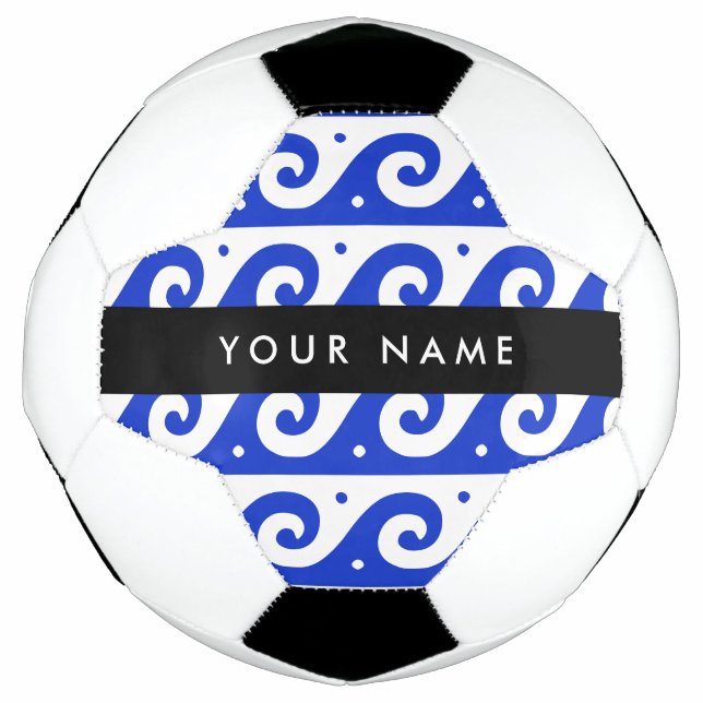 Greek Meander Key, Wave Key, Blue, Your Name Soccer Ball (Front)