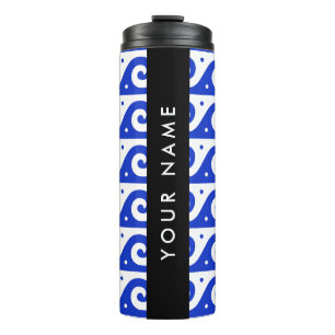 Greek Meander Key, Wave Key, Blue, Your Name Thermal Tumbler