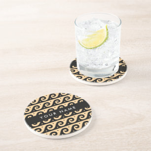 Greek Meander Key, Wave Key, Brown, Your Name Coaster