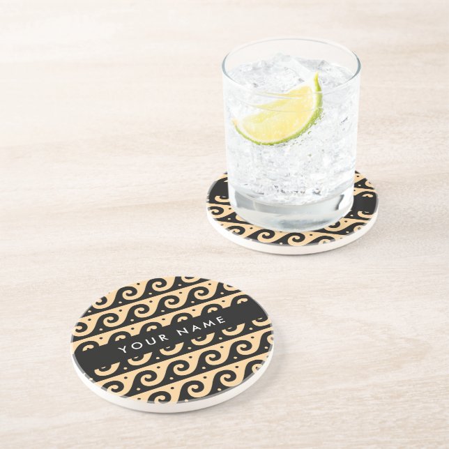 Greek Meander Key, Wave Key, Brown, Your Name Coaster (Side)
