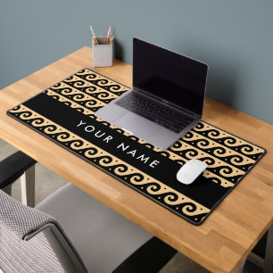 Greek Meander Key, Wave Key, Brown, Your Name Desk Mat