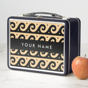 Greek Meander Key, Wave Key, Brown, Your Name Metal Lunch Box