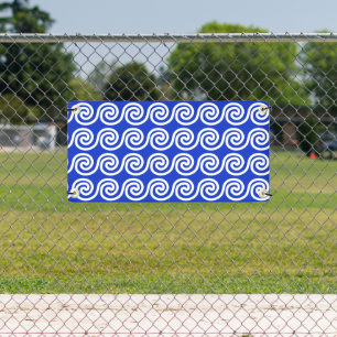 Greek Meander Key Waves Pattern Blue Banner