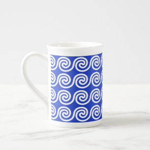 Greek Meander Key Waves Pattern Blue Bone China Mug