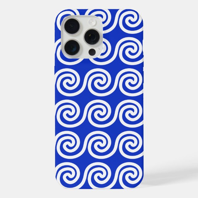 Greek Meander Key Waves Pattern Blue iPhone Case (Back)