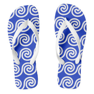 Greek Meander Key Waves Pattern Blue Jandals