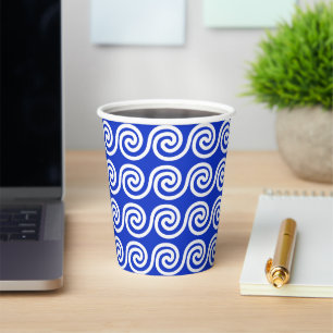 Greek Meander Key Waves Pattern Blue Paper Cups