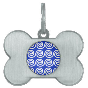 Greek Meander Key Waves Pattern Blue Pet ID Tag