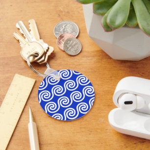 Greek Meander Key Waves Pattern Blue Ring