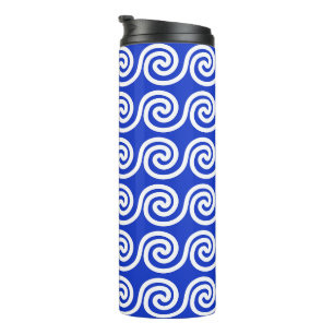 Greek Meander Key Waves Pattern Blue Thermal Tumbler