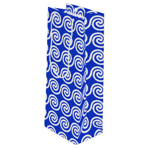 Greek Meander Key Waves Pattern Blue Wine Gift Bag