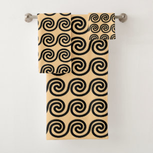 Greek Meander Key Waves Pattern Brown Bath Towel Set
