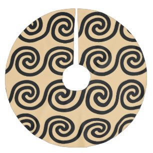 Greek Meander Key Waves Pattern Brown Brushed Polyester Tree Skirt