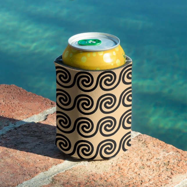 Greek Meander Key Waves Pattern Brown Can Cooler (In Situ Pool)
