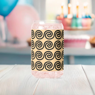 Greek Meander Key Waves Pattern Brown Can Glass