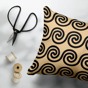 Greek Meander Key Waves Pattern Brown Decorative Cushion