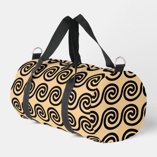 Greek Meander Key Waves Pattern Brown Duffle Bag (Left Corner)