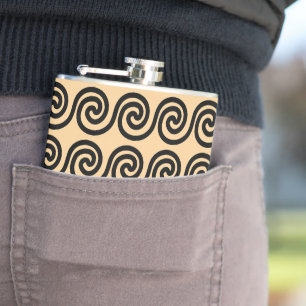 Greek Meander Key Waves Pattern Brown Hip Flask