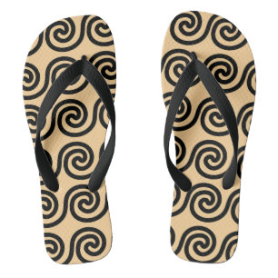 Greek Meander Key Waves Pattern Brown Jandals