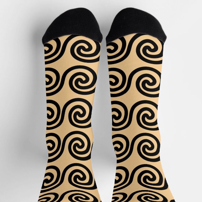 Greek Meander Key Waves Pattern Brown Socks (Top)
