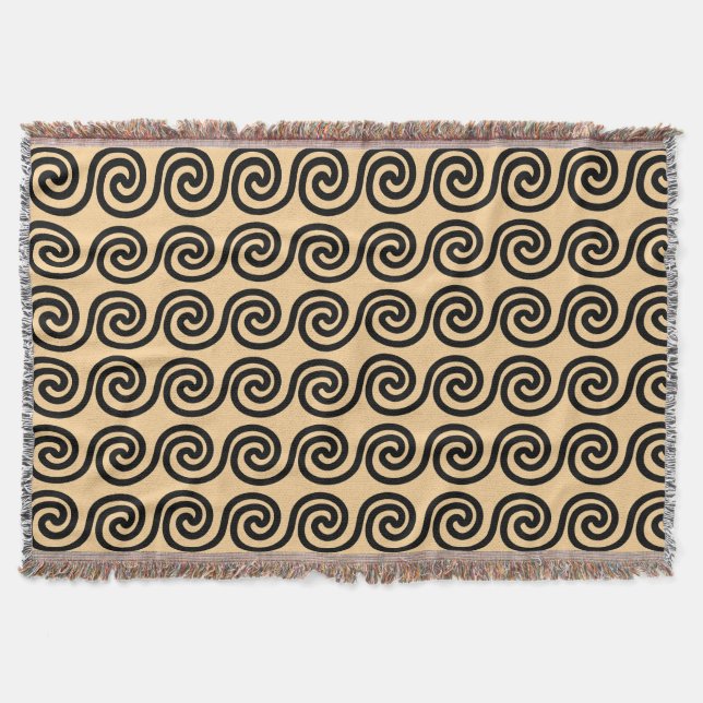 Greek Meander Key Waves Pattern Brown Throw Blanket (Front)