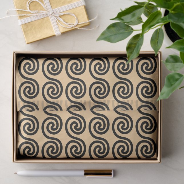 Greek Meander Key Waves Pattern Brown Tissue Paper (Gift)