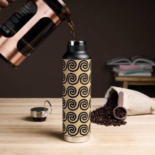 Greek Meander Key Waves Pattern Brown Water Bottle